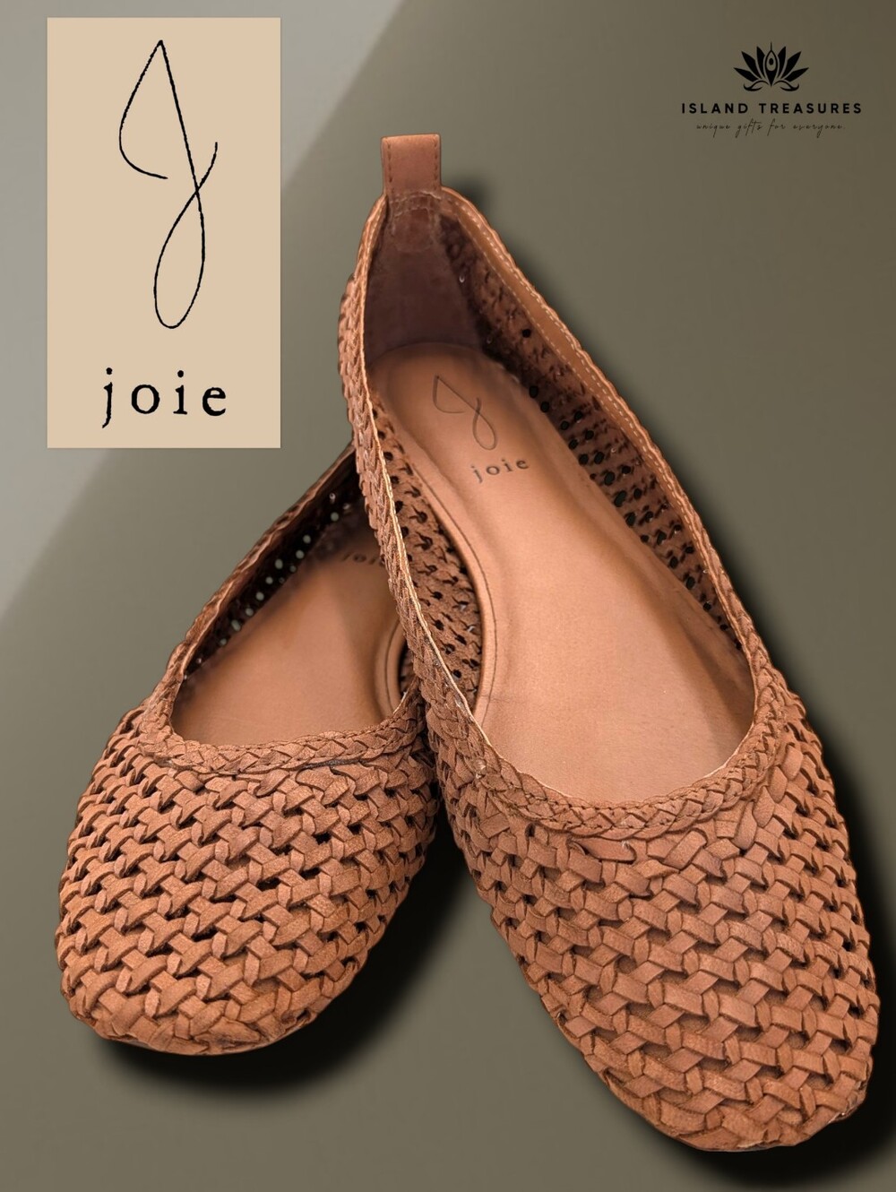 Joie Sz 9 Woven Leather Women's Ballet Flats Cognac Tan Round Toe Slip On